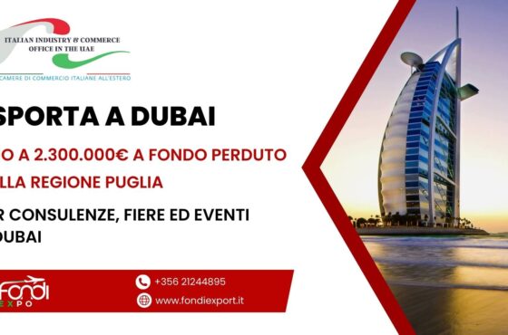 Fino a 2.300.000 € di finanziamento a fondo perduto alle pmi pugliesi per fare business negli Emirati Arabi