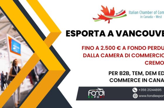 Finanziamento a fondo perduto di 2.500 € alle aziende cremonesi per B2B, TEM, DEM, E-commerce a Vancouver