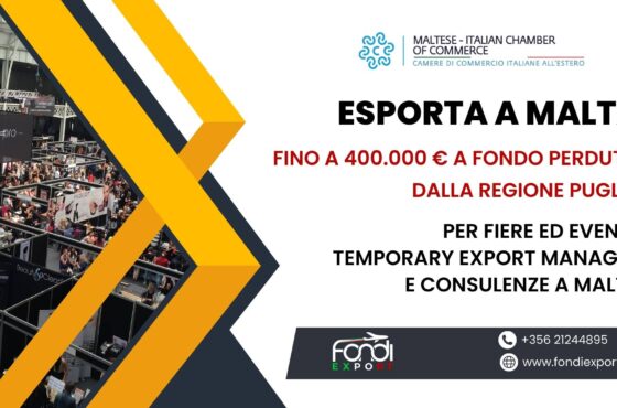400.000 € a fondo perduto per le PMI pugliesi per fiere ed eventi, TEM e consulenze a Malta