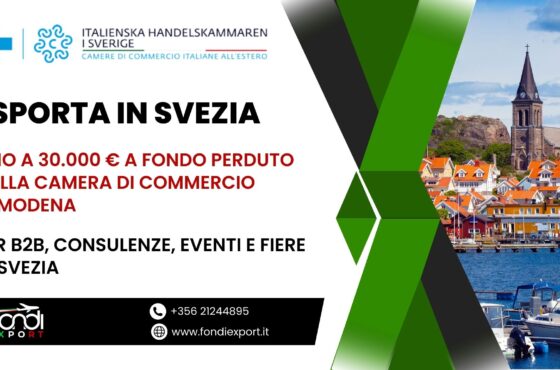 Finanziamento a fondo perduto fino 30.000 € per le aziende modenesi per Eventi e Fiere, B2B, Consulenze in Svezia