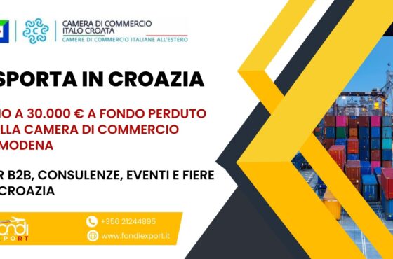 30.000 € di finanziamento a fondo perduto per l’export in Croazia delle imprese modenesi