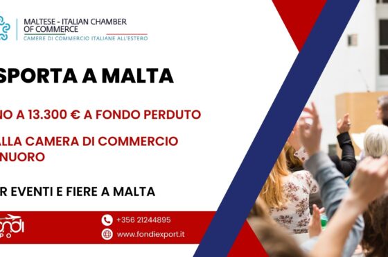 Un finanziamento a fondo perduto fino 13.300 € è offerto alle imprese nuoresi per esportare a Malta
