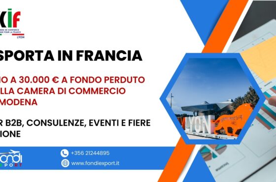Le imprese modenesi hanno accesso a un finanziamento a fondo perduto di 30.000 € per esportare in Francia