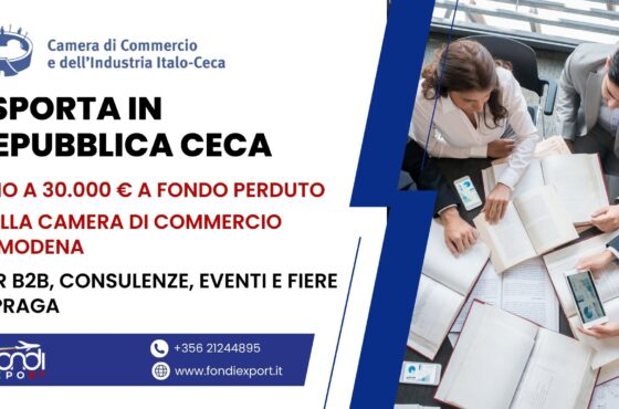 Le imprese modenesi hanno l’opportunità di ottenere un finanziamento a fondo perduto di 30.000 € per Eventi e Fiere, B2B, Consulenze a Praga