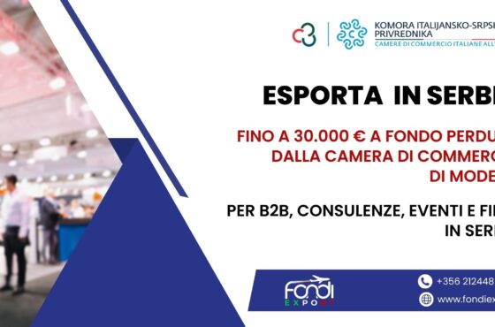 Con un finanziamento a fondo perduto di 30.000 € le aziende modenesi possono sviluppare un’attività di business in Serbia