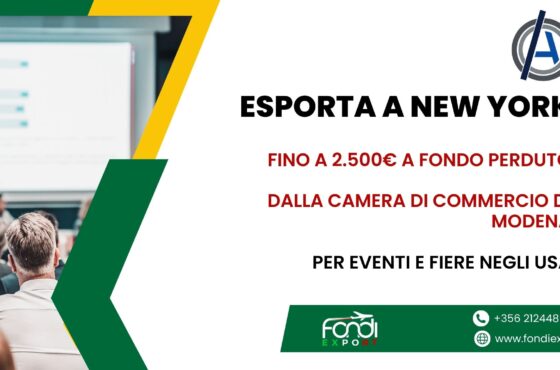 Le imprese modenesi possono usufruire di un finanziamento a fondo perduto fino a 2.500 € per finanziamento a fondo perduto negli Stati Uniti