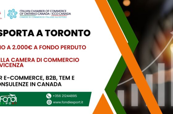 Stanziati 2.000 € per finanziamento a fondo perduto alle imprese vicentine per Consulenze, B2B, TEM, E-Commerce a Toronto