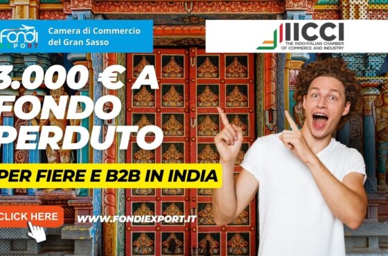 Le imprese abruzzesi possono avvalersi di un finanziamento a fondo perduto con importo massimo di 3.000 € per sviluppare un business internazionale in India