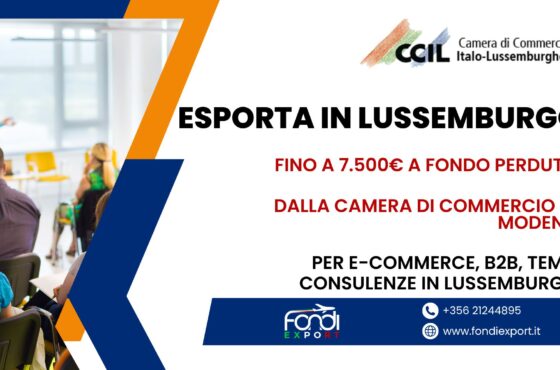 7.500 € di finanziamento a fondo perduto sono disponibile per le imprese modenesi per TEM, DEM, B2B, E-Commerce, Eventi e Fiere, Consulenze in Lussemburgo