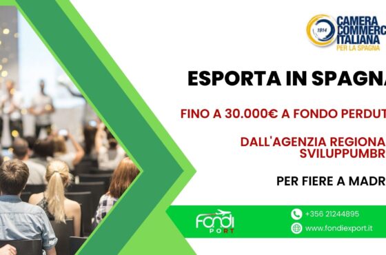 Finanziamento a fondo perduto di 30.000 € alle imprese umbre per fare business in Spagna