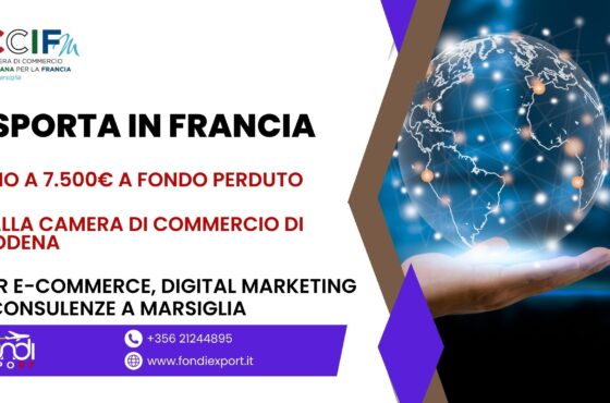 Camera di Commercio di Modena: finanziamento a fondo perduto di 7.500 € per Digital marketing, E-Commerce, Consulenze in Francia