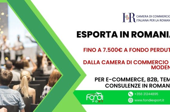 Opportunità di finanziamento: finanziamento a fondo perduto fino a 7.500 € per le imprese di modenesi e le loro attività TEM, DEM, B2B, E-Commerce, Eventi e Fiere, Consulenze in Romania