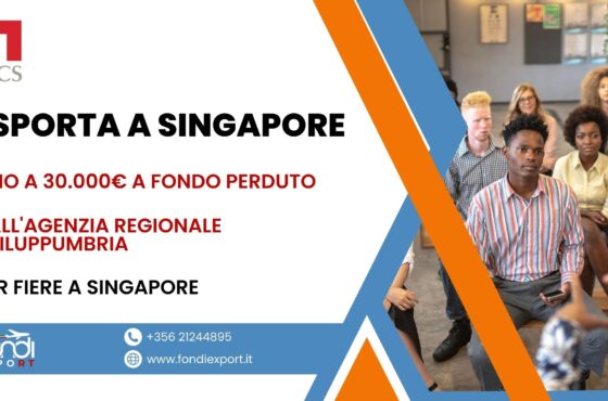 Agenzia Regionale Sviluppumbria S.p.A: finanziamento a fondo perduto di 30.000 € per Partecipazione a fiere a Singapore
