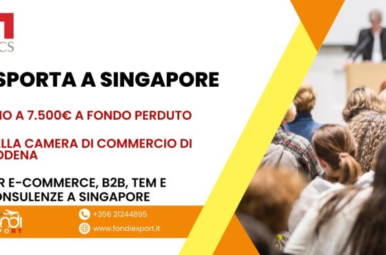Finanziamento a fondo perduto di 7.500 € alle imprese modenesi per fare business a Singapore