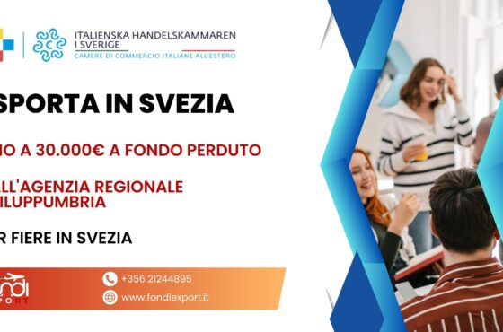 Finanziamento a fondo perduto di 30.000 € è disponibile per le imprese umbre che vogliono esportare in Svezia
