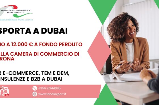12.000 € di finanziamento a fondo perduto per MPMI veronesi per TEM, DEM, B2B, E-Commerce, Eventi e Consulenze negli Emirati Arabi