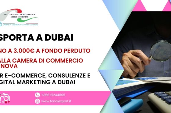 Supporto finanziario alle imprese locali genovesi: ottieni fino a 3.000 € con il finanziamento a fondo perduto per E-commerce, Digital Marketing e Consulenze negli Emirati Arabi.