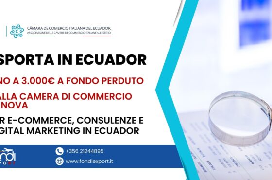 Le imprese genovesi possono ottenere fino a 3.000 € di finanziamento a fondo perduto per E-commerce, Digital Marketing e Consulenze in Ecuador