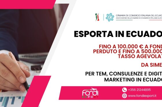Con un finanziamento agevolato di 500.000 € le aziende italiane possono sviluppare un’attività in Ecuador