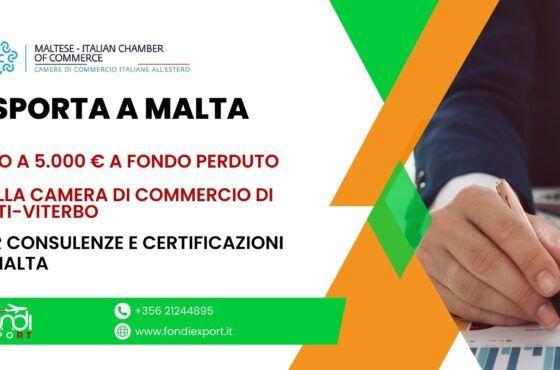 Voucher di 5.000 € è disponibile per le imprese laziali che vogliono esportare a Malta