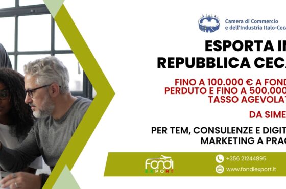 Opportunità innovativa di finanziamento: finanziamento agevolato fino a 500.000 € per le imprese italiane e le loro iniziative finanziabili nel campo di TEM, Consulenze e Digital Marketing a Praga