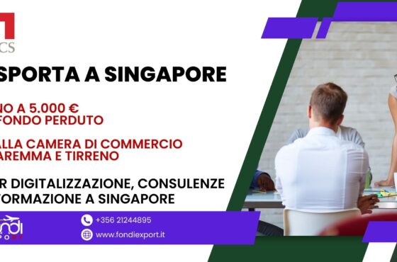 Finanziamento a fondo perduto di importo massimo fino a 5.000 € viene erogato alle imprese toscane per Digitalizzazione, Consulenze e Formazione a Singapore