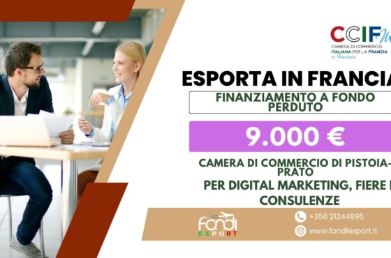 Analisi e orientamento, marketing, B2B, e-commerce, digital marketing, fiere ed eventi in Francia con il finanziamento a fondo perduto di 6.000 € (imprese) 9.000 € (consorzi, società consortili e cooperative) della Camera di Commercio di Pistoia-Prato