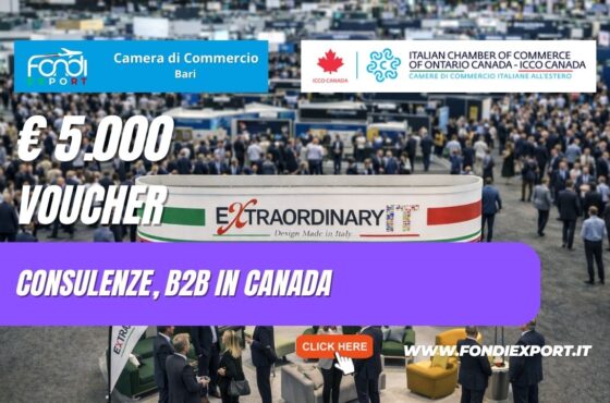 Vendi nel mercato canadese con il finanziamento a fondo perduto di €5.000 pronti per la tua azienda dalla Camera di Commercio di Bari