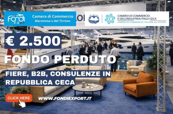 Finanziamento a fondo perduto di €2.500 subito per la tua impresa: esporta in Repubblica Ceca con la Camera di Commercio della Maremma del Tirreno Livorno Grosseto