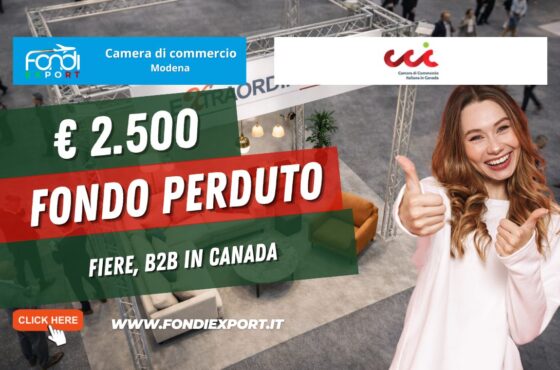 €2.500 pronti all’uso: come la Camera di Commercio di Modena finanzia Fiere ed Eventi, B2B Ricerca Partners con la Camera di Commercio Italiana in Canada nel 2026