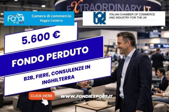 Quanto vale il bando Camera di Commercio di Reggio Calabria per B2B, Fiere, Consulenze in Inghilterra? € 5.600 a fondo perduto