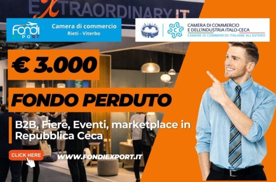 Fondi Export 2026: la Camera di Commercio di Rieti-Viterbo finanzia la tua crescita in Repubblica Ceca con finanziamento a fondo perduto di €3.000