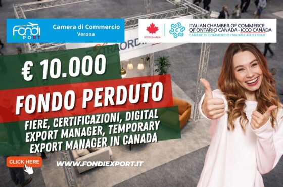 €10.000 per Fiere, Certificazioni, Digital Export Manager, Temporary Export Manager con la Camera di Commercio Italiana dell’Ontario ICCO Canada