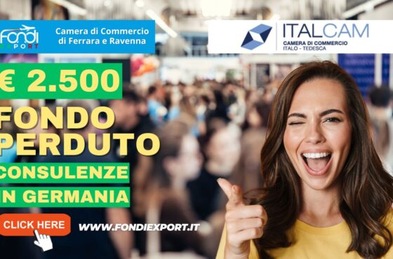 Partecipa all’acquisto di servizi di consulenza export, Temporary Export Manager/ Digital Export Manager, analisi mercati, promozione prodotti, B2B, eventi promozionali in Germania con 2.500 euro finanziamento a fondo perduto: spingi l’export della tua azienda