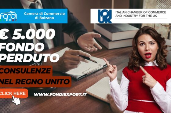 Vendi nel mercato inglese con il finanziamento a fondo perduto di 5000 euro pronti per la tua azienda dalla Camera di Commercio di Bolzano