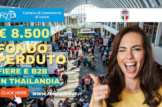 8.500 euro finanziamento a fondo perduto per fiere, B2B, percorsi formativi su Digital Export e AI in Thailandia: il bando della Camera di Commercio di Lecce