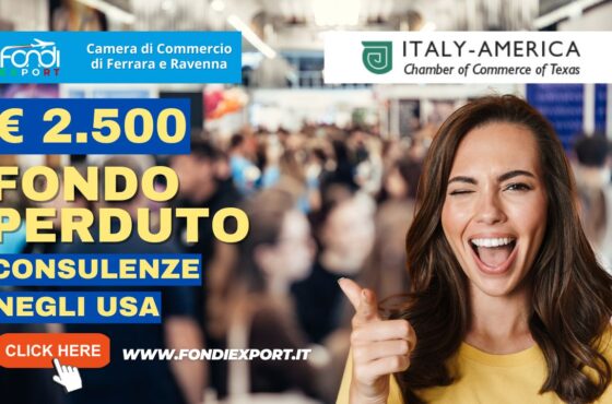 Bando della Camera di Commercio di Ferrara Ravenna: 2.500 euro a fondo perduto per l’ acquisto di servizi di consulenza export, Temporary Export Manager/ Digital Export Manager, analisi dei mercati, promozione dei prodotti, B2B, eventi promozionali in Texas